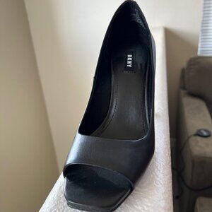 DKNY, size 10, black open toe dress shoes